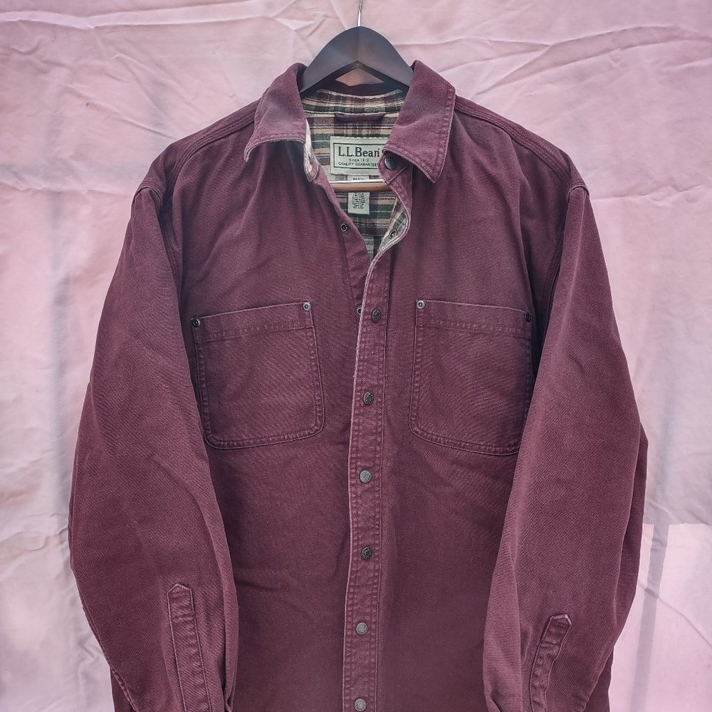 LL Bean Men's Shirt Jacket Barn Coat, Burgundy dark red size L Regular shacket